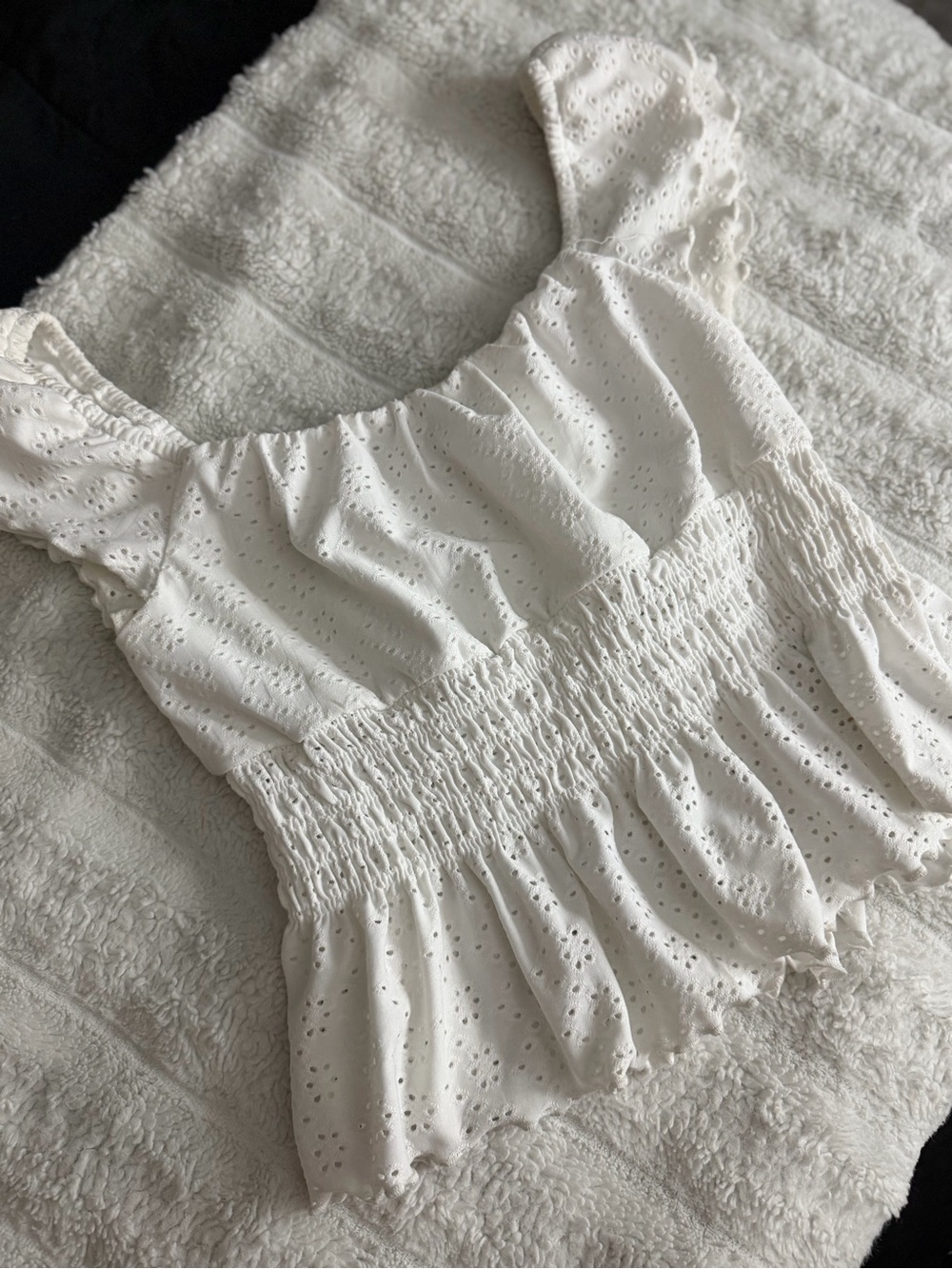 iris White Eyelet Smocked Peplum Blouse